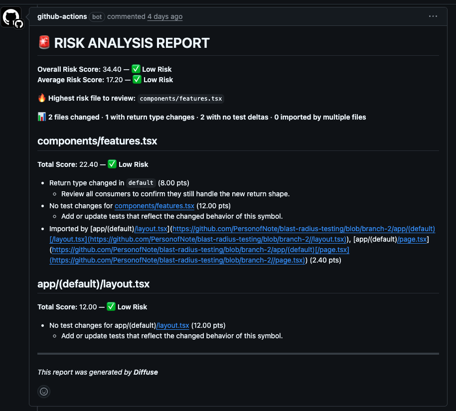 Screenshot of Diffuse PR comment
