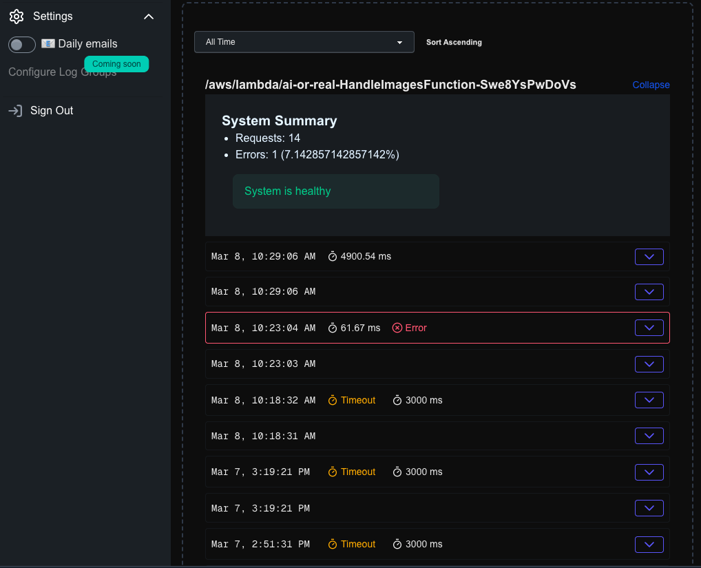 Screenshot of FriendlyLog dashboard